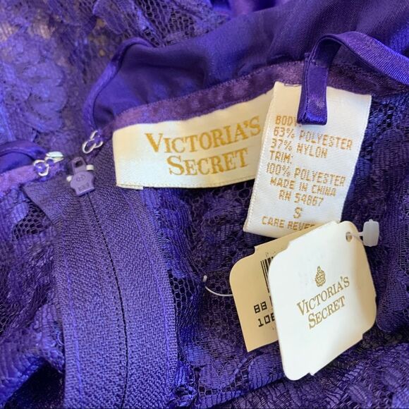Vintage 1990’s Victoria's Secret Gold Label Ruffle Lace Teddy Bodysuit Purple S - Picture 11 of 12